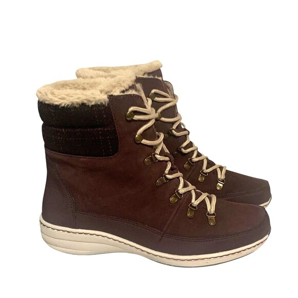 NWOB Aetrex Leather Jodie Boots in Wine Purple  w/  Faux Fur Lining -  Sz 10.5 - Picture 2 of 9